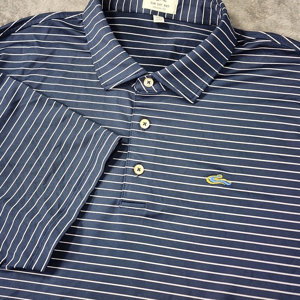 Sun Day Red Tiger Woods XL Navy Striped Polo Heritage Fit Golf Wicking UPF Rare